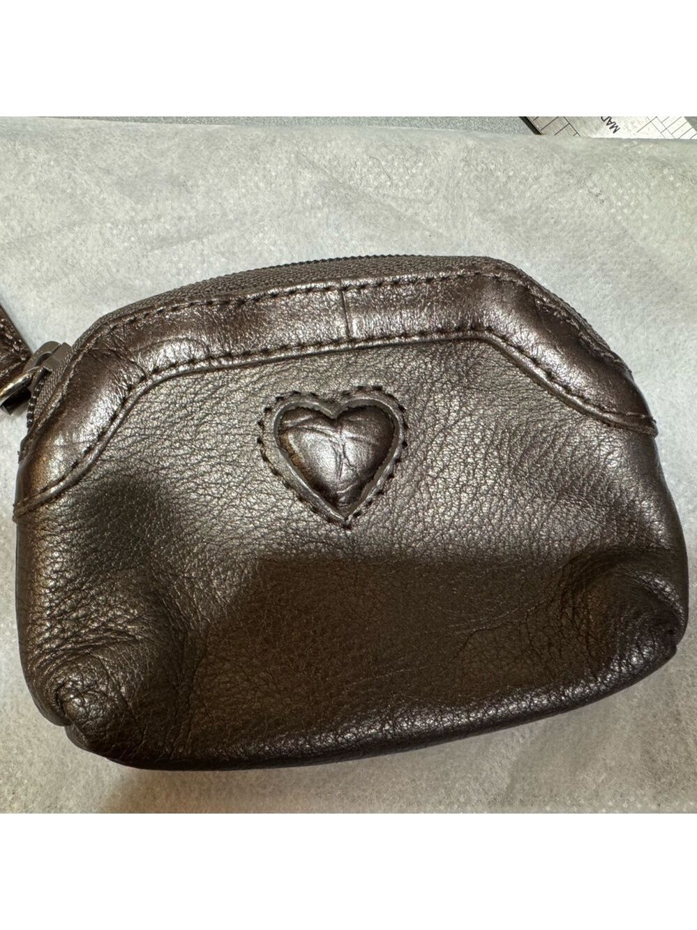 Brighton Metallic Bronze Leather Heart Coin Pouch